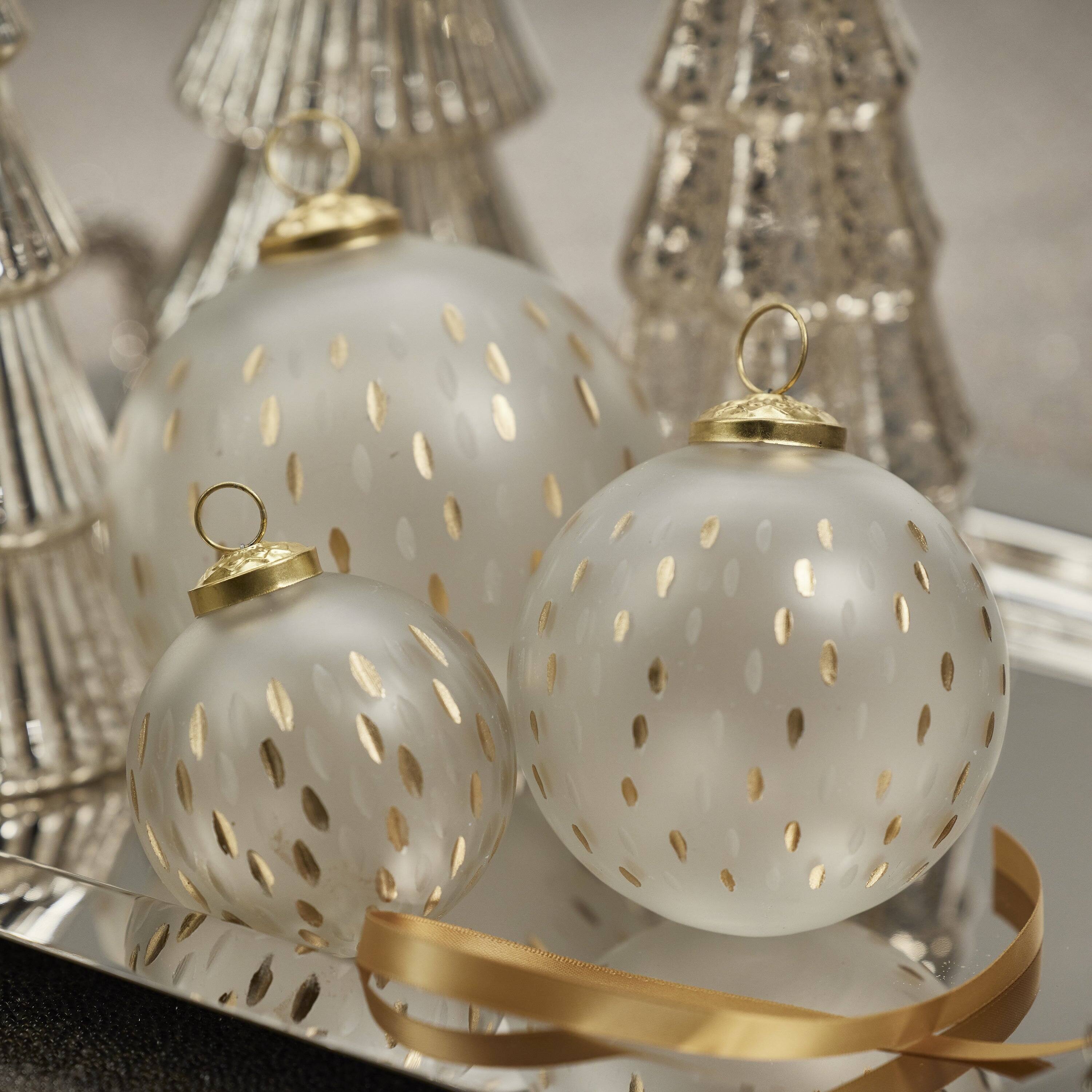 4" Frosted & Etched in Gold Glass Ball Ornaments, Set of 6 Bed Bath